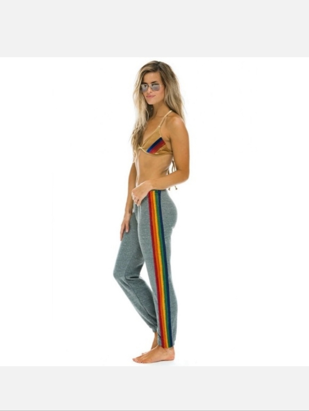 Aviator Nation Gray Velour Stripe Sweatpants Joggers